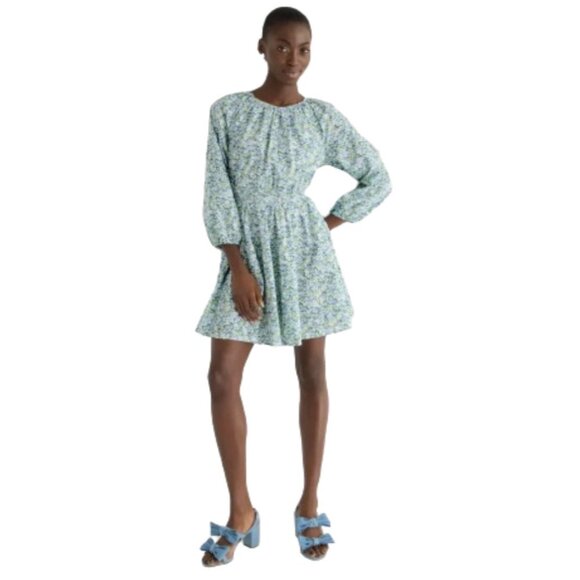 JCrew Palermo Liberty Print Mini Dress Womens Small Blue Green Floral Thorpe - Picture 2 of 12